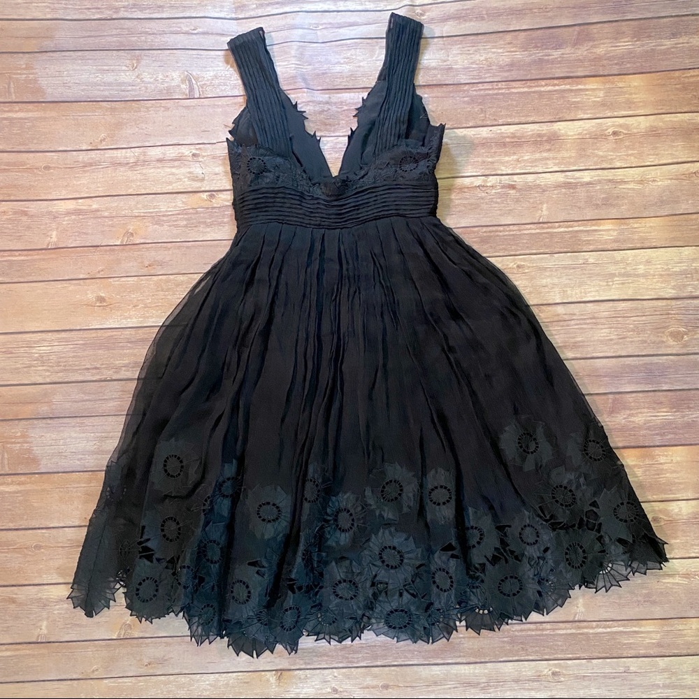 CATHERINE MALANDRINO Black Silk Floral Dress Size 0